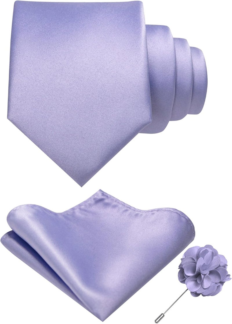 RBOCOTT Solid Color Tie and Pocket Square Hankerchief with Lapel Pin Set for Men - Image 1